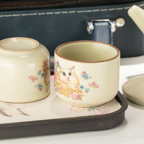 Travel Teapot Set with Two Cups - Cat Lover