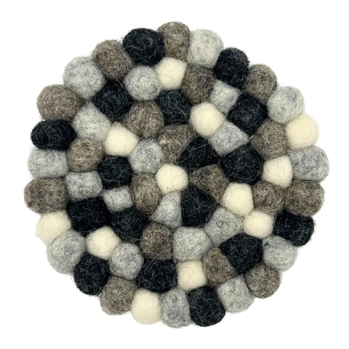 Felt Ball Round Coasters - Multi-Grey - Set of 4