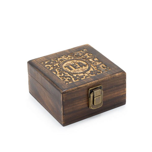 Mango Wood Carved Tea Box - 4 Compartments