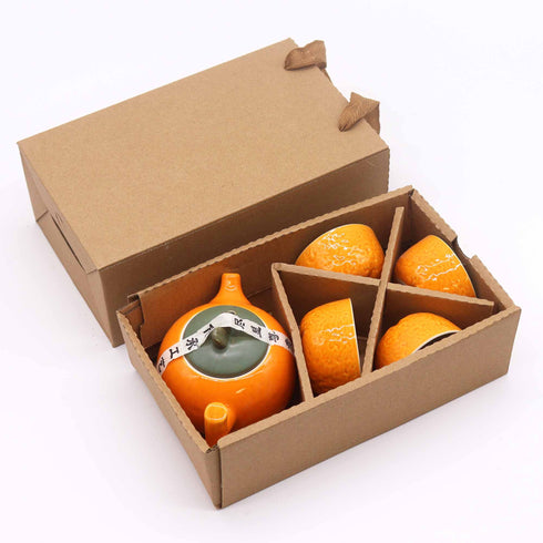 Herbal Orange Teapot Set - Pot with Four Cups