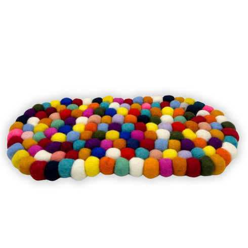 Felt Ball Oval Centre Mat - Multi-Colour