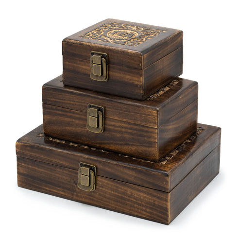 Mango Wood Carved Tea Box - 12 Compartments