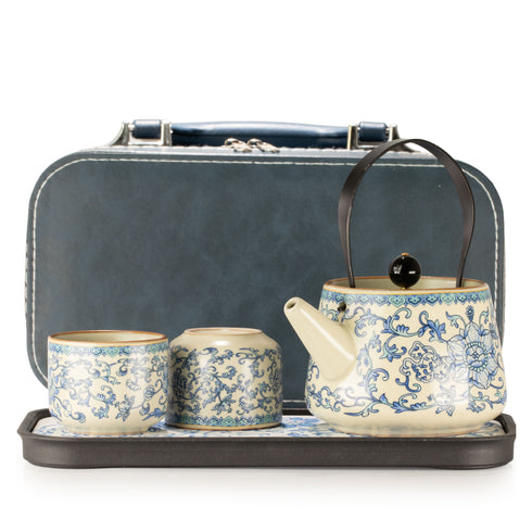 Travel Teapot Set with Two Cups - China Ru Blue