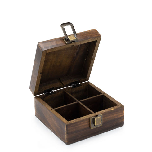 Mango Wood Carved Tea Box - 4 Compartments