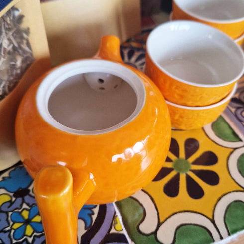 Herbal Orange Teapot Set - Pot with Four Cups