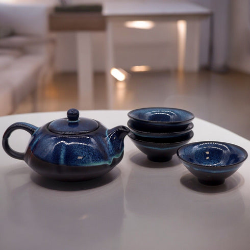 Herbal Blues Teapot Set - Pot with Four Cups