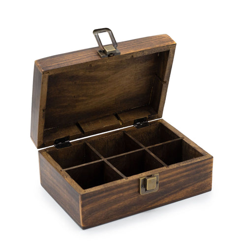 Mango Wood Carved Tea Box - 6 Compartments