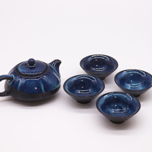 Herbal Blues Teapot Set - Pot with Four Cups