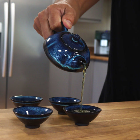 Herbal Blues Teapot Set - Pot with Four Cups