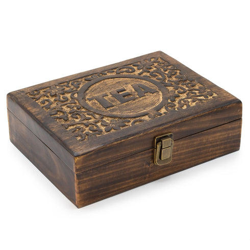 Mango Wood Carved Tea Box - 12 Compartments