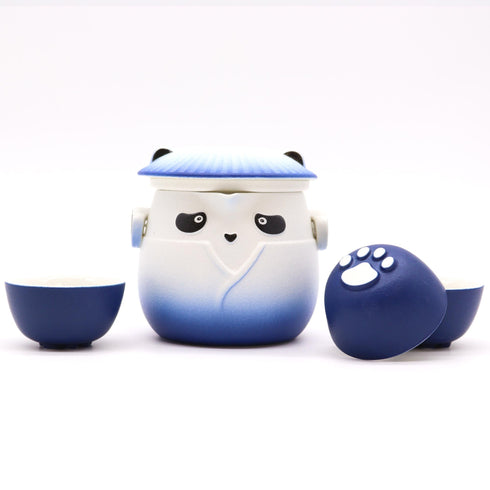 Panda Teapot Set with Three Cups - Sky Blue