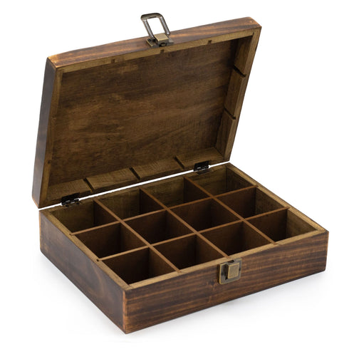 Mango Wood Carved Tea Box - 12 Compartments
