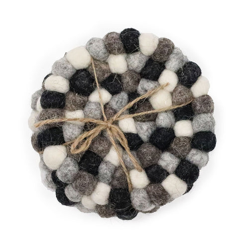 Felt Ball Round Coasters - Multi-Grey - Set of 4