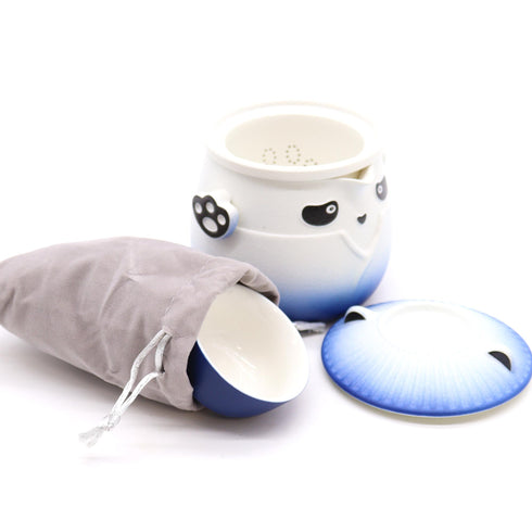 Panda Teapot Set with Three Cups - Sky Blue
