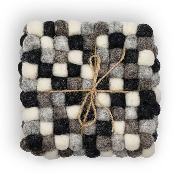 Felt Ball Square Coasters - Multi-Grey - Set of 4