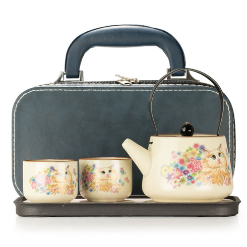 Travel Teapot Set with Two Cups - Cat Lover