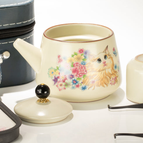 Travel Teapot Set with Two Cups - Cat Lover