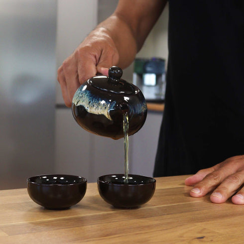 Herbal Black Glaze Teapot Set - Pot with Two Cups