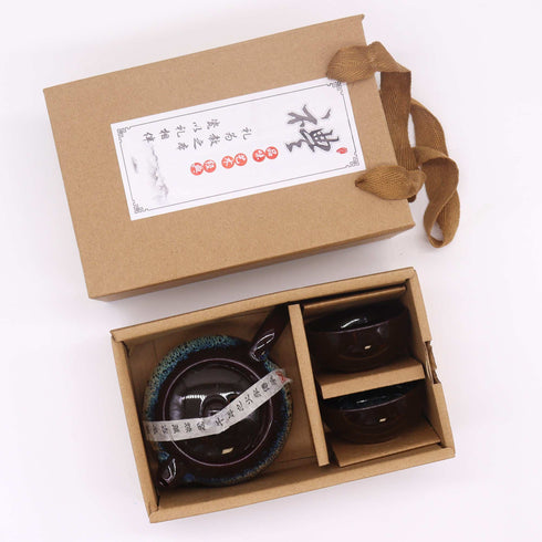 Herbal Black Glaze Teapot Set - Pot with Two Cups