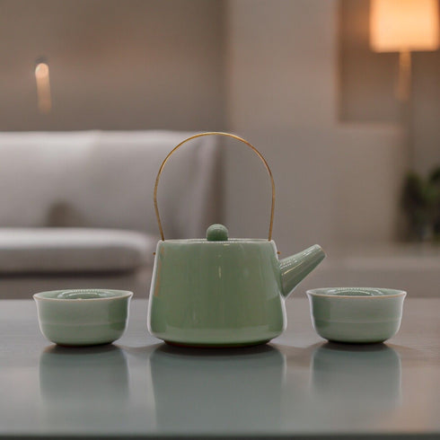 Herbal Jade Teapot Set - Pot with Two Cups