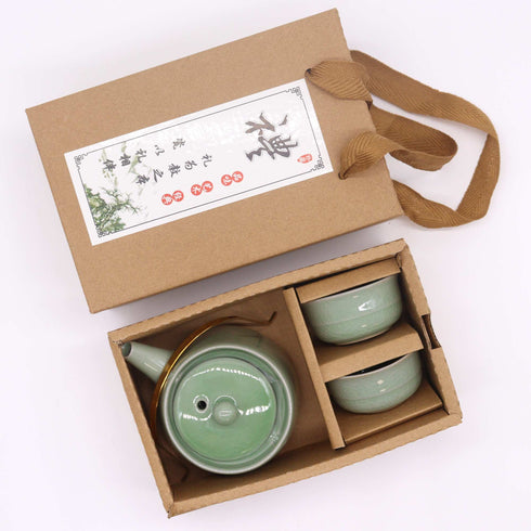 Herbal Jade Teapot Set - Pot with Two Cups