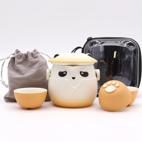 Panda Teapot Set with Three Cups - Orange