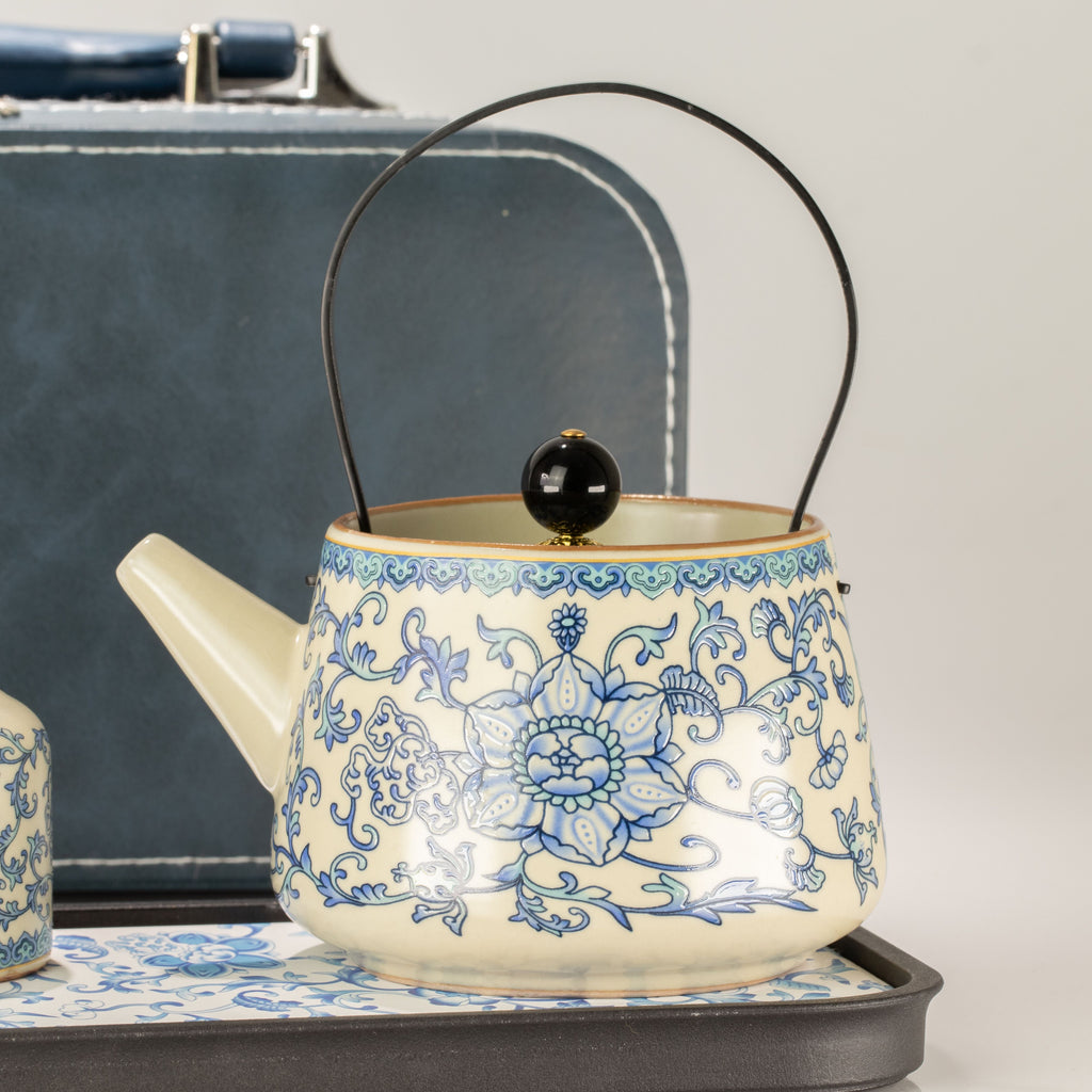 Travel Teapot Set & Two Cups - China Ru Blue