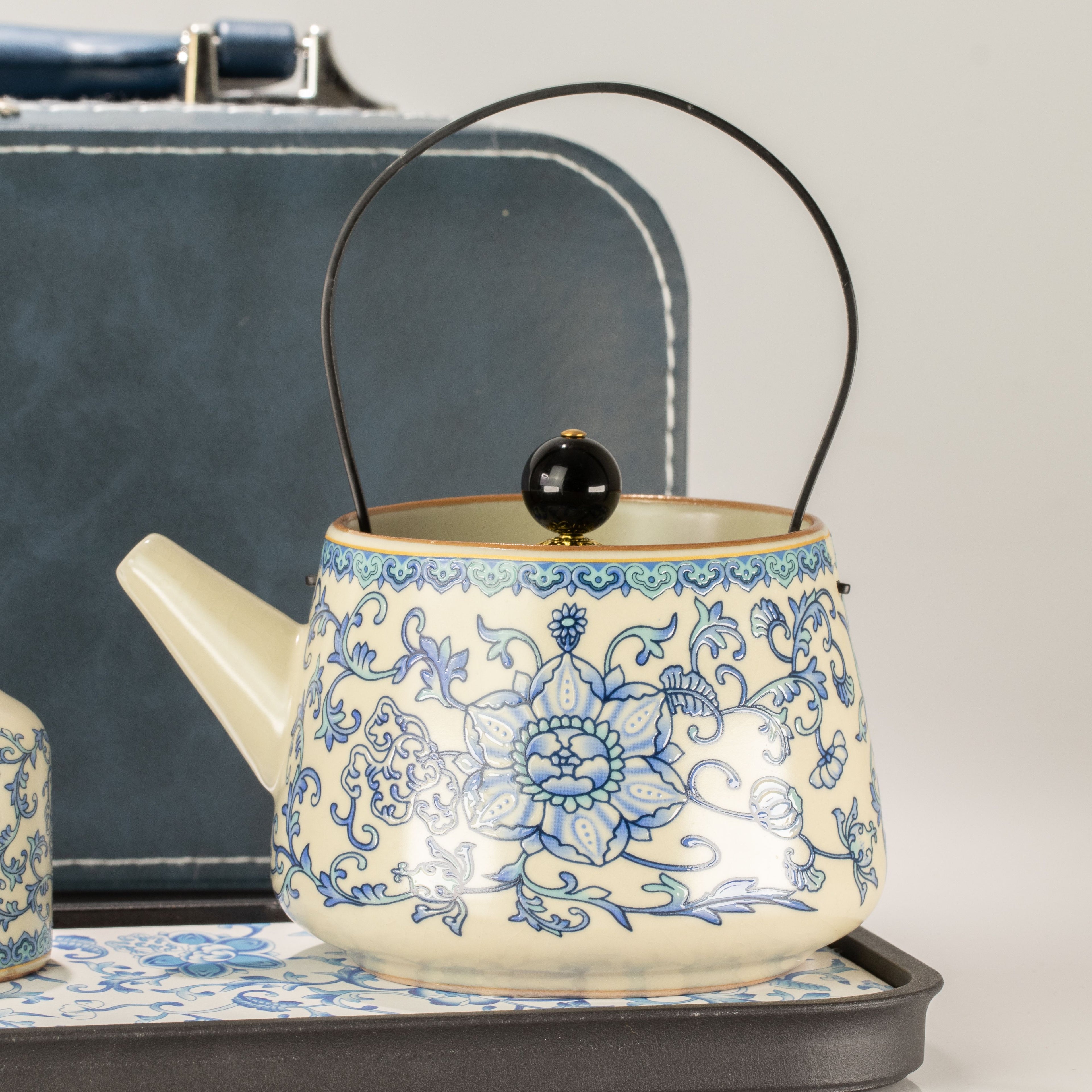 Travel Teapot Set & Two Cups - China Ru Blue