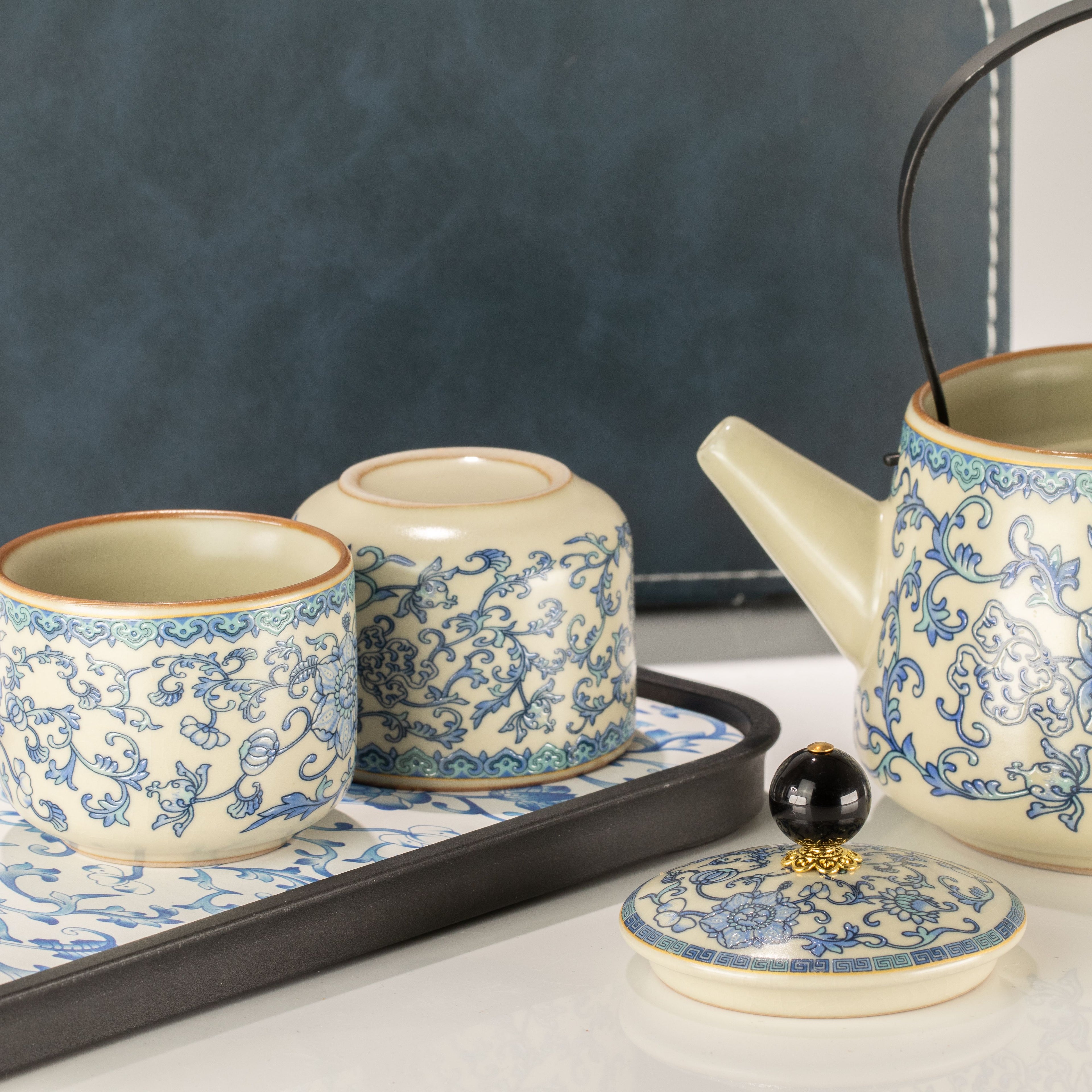 Travel Teapot Set & Two Cups - China Ru Blue