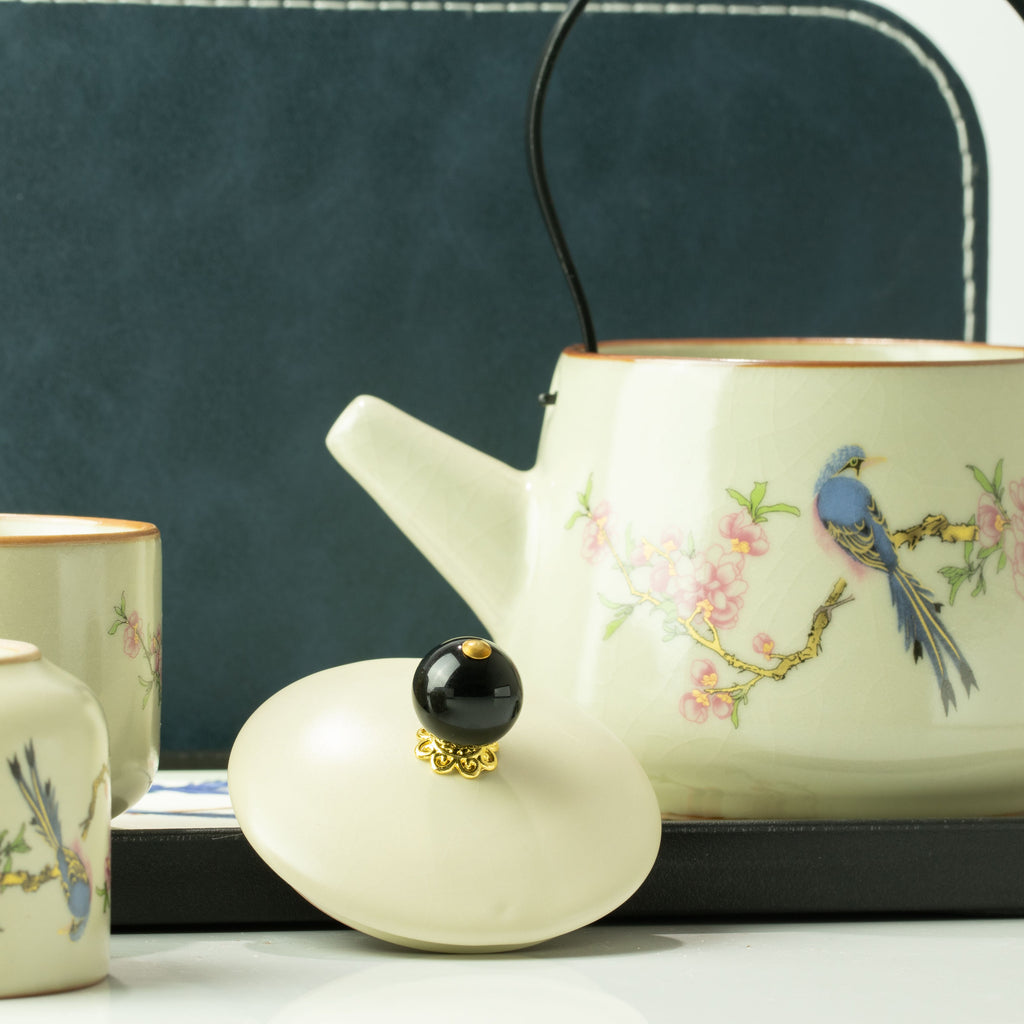 Travel Teapot Set & Two Cups - Blue Bird Qing Dynasty