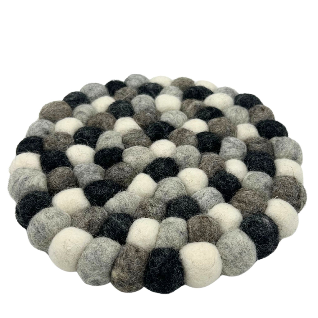 Felt Ball Round Placemat- Multi  Grey Colour