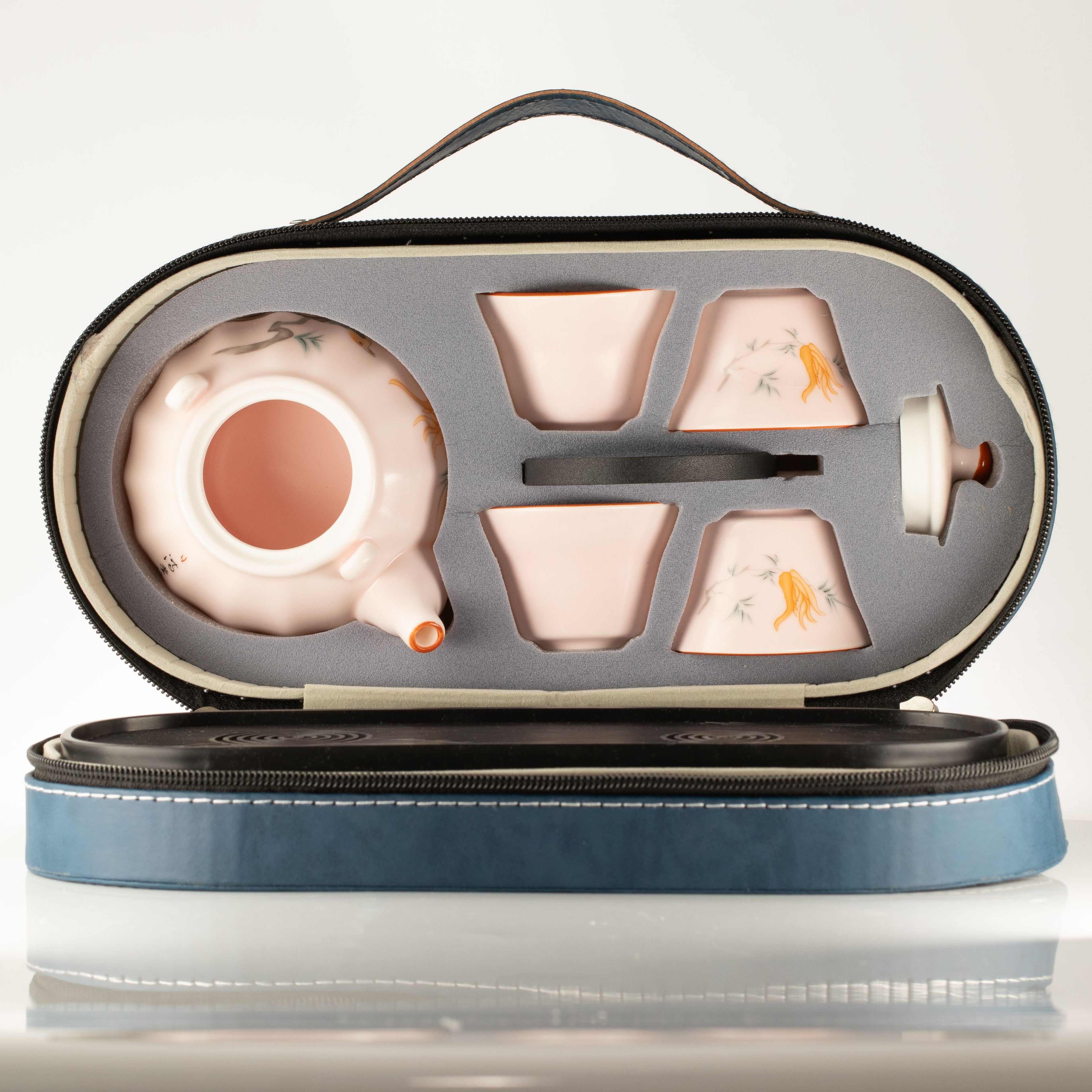 Travel Teapot Set & Four Cups - Pink Vintage Pumpkin Style